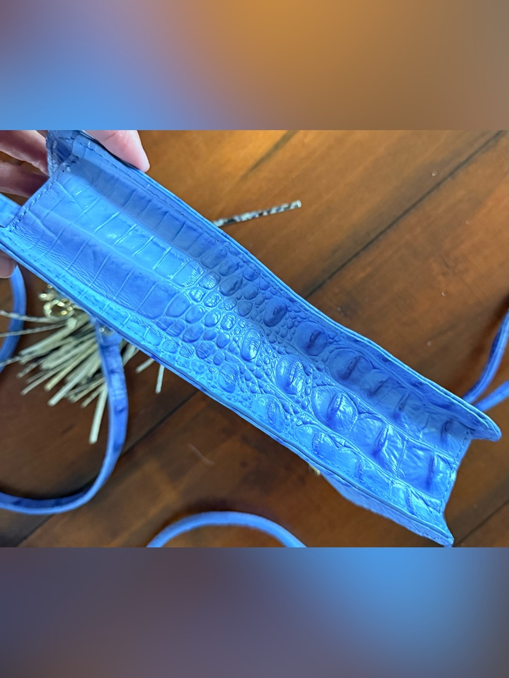 Brahmin Bright Blue Croc-Embossed Leather Crossbody with Tassel - Picture 5 of 5